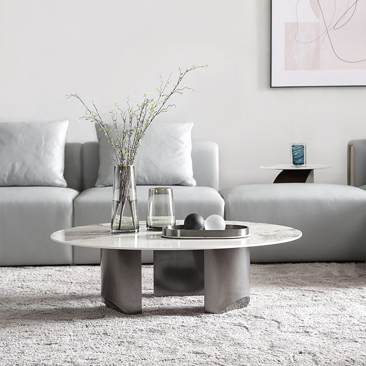 Glam Round Slate Cocktail Table Stainless Steel 3 Legs Coffee Table