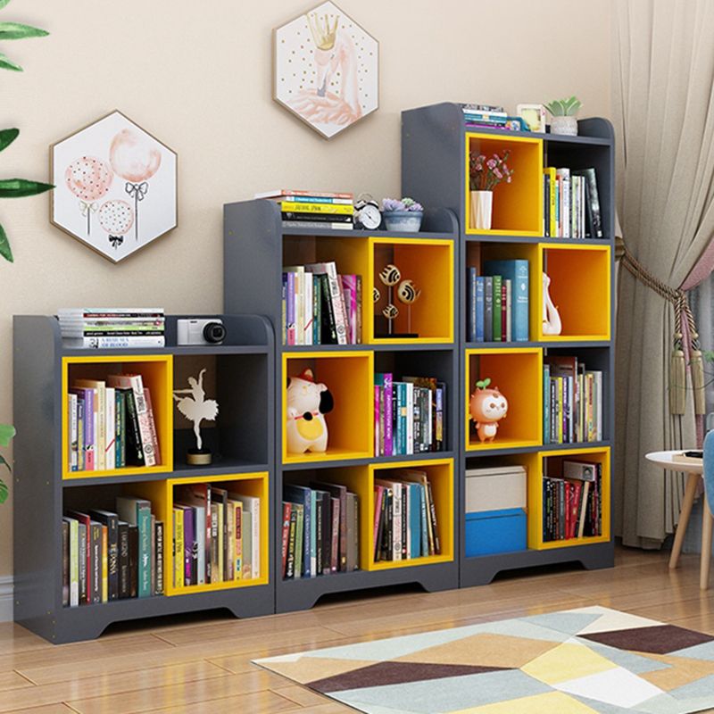 Contemporary Closed Back Book Shelf Manufactured Wood Cubby Storage Bookcase