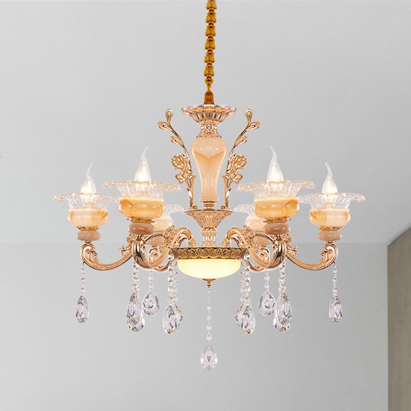 Gold Candelabra Pendant Chandelier Modern Crystal Drop 6/8/10 Lights Living Room Hanging Light