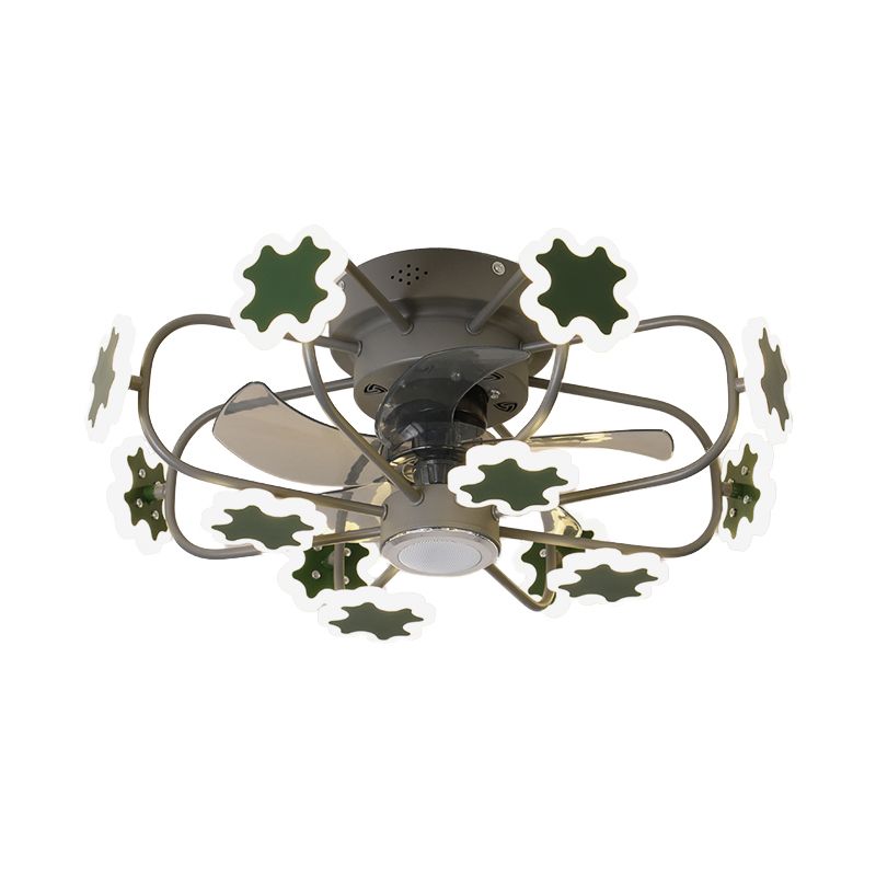Flower Cage LED Semi Flush Ceiling Fan Macaron Iron 5-Blade 23.5" W Bedroom Semi Flush Mount Light with Cross Decor in Grey/White/Coffee