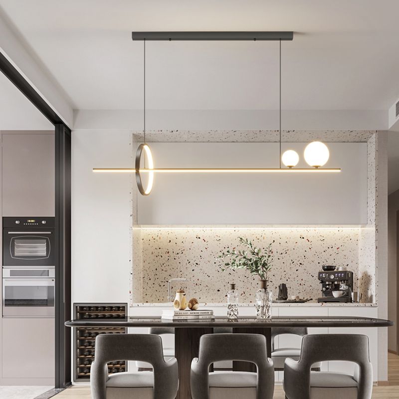 LED Island Lamp Strip Shape Island Hanging Lamp with Silica Gel Shade for Dining Room