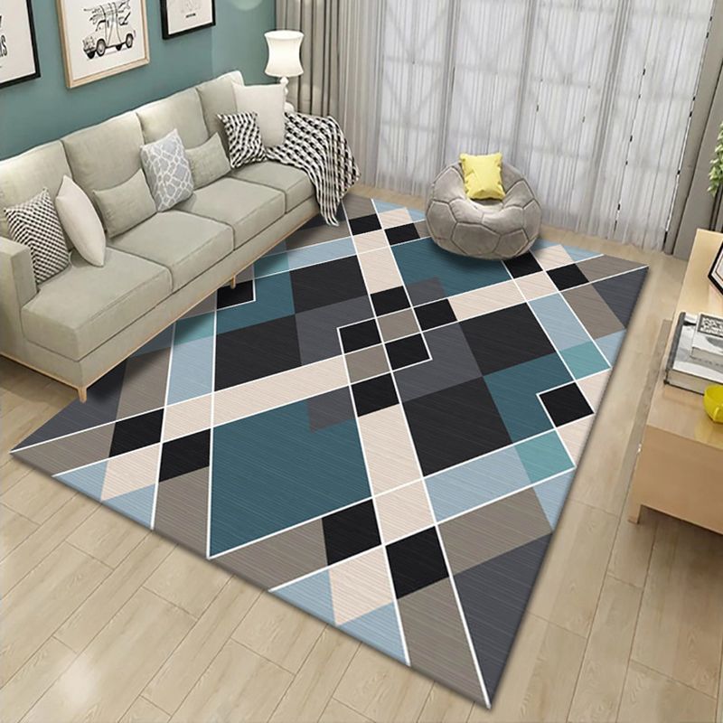 Living Room Rug Modern Geometric Area Rug Polyester Non-Slip Backing Carpet