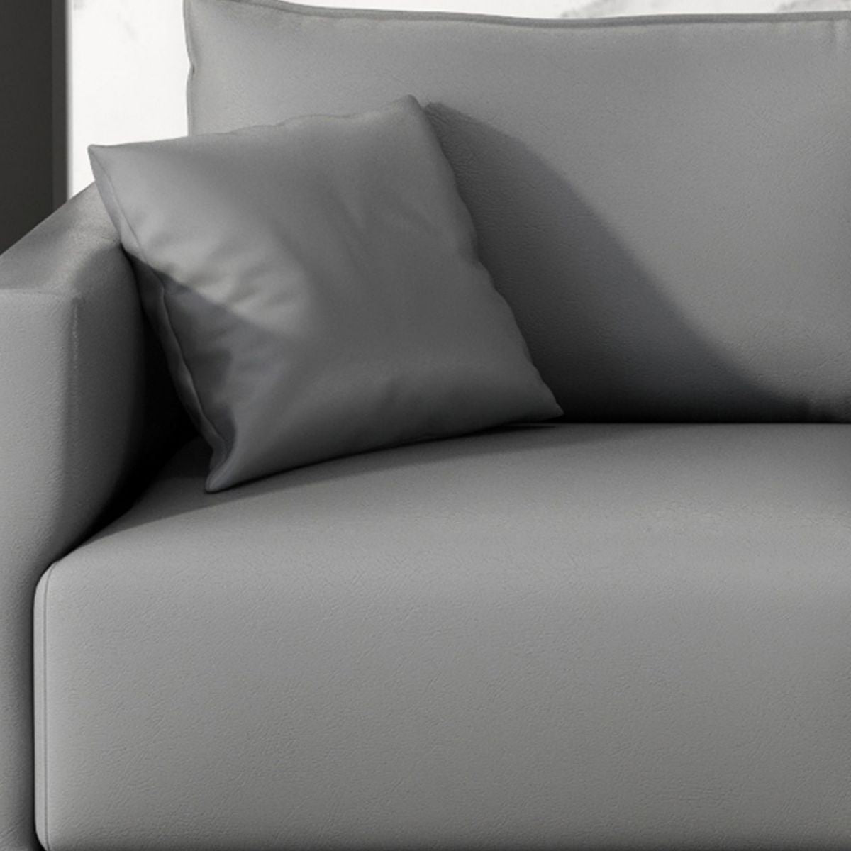 27.16" High Gray Sofa Faux Leather Tuxedo Arm Sofa with Pillows