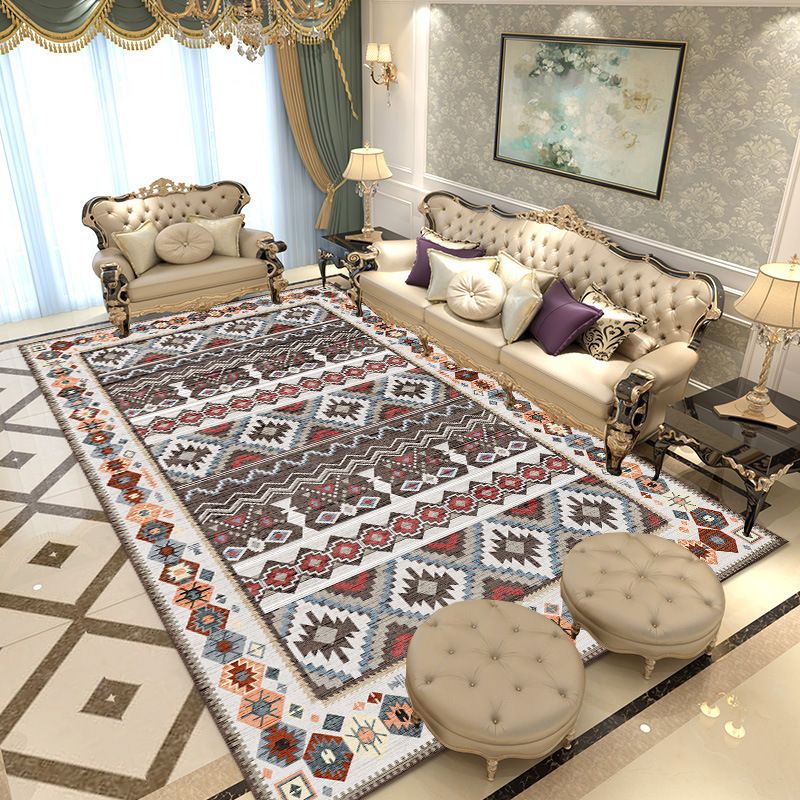 Multicolored Area Rug Traditional Polyester Rug Anti-Slip Backing Carpet for Living Room