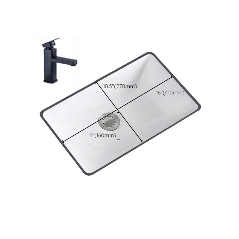 Traditional Undermount Vanity Sink Porcelain Rectangular with Pop-Up Drain Vessel Sink