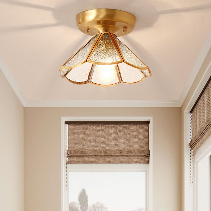 Colonial Tapered Flush Light Glass 1 Light Flush Mount Ceiling Fixture in Gold