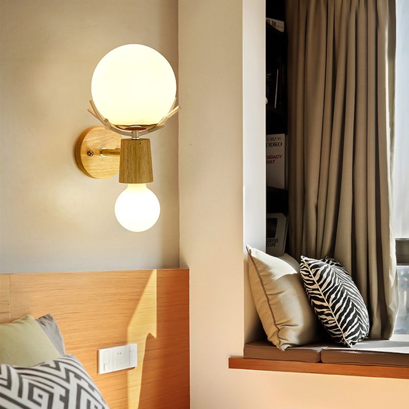 Creative Antler Mini Wall Lamp Nordic Style Solid Wood Simplicity Scone Light for Bedside