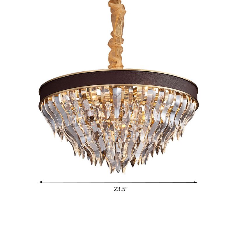 Cone Contoured Crystal Pendant Chandelier Contemporary 11 Heads Brown Suspension Light
