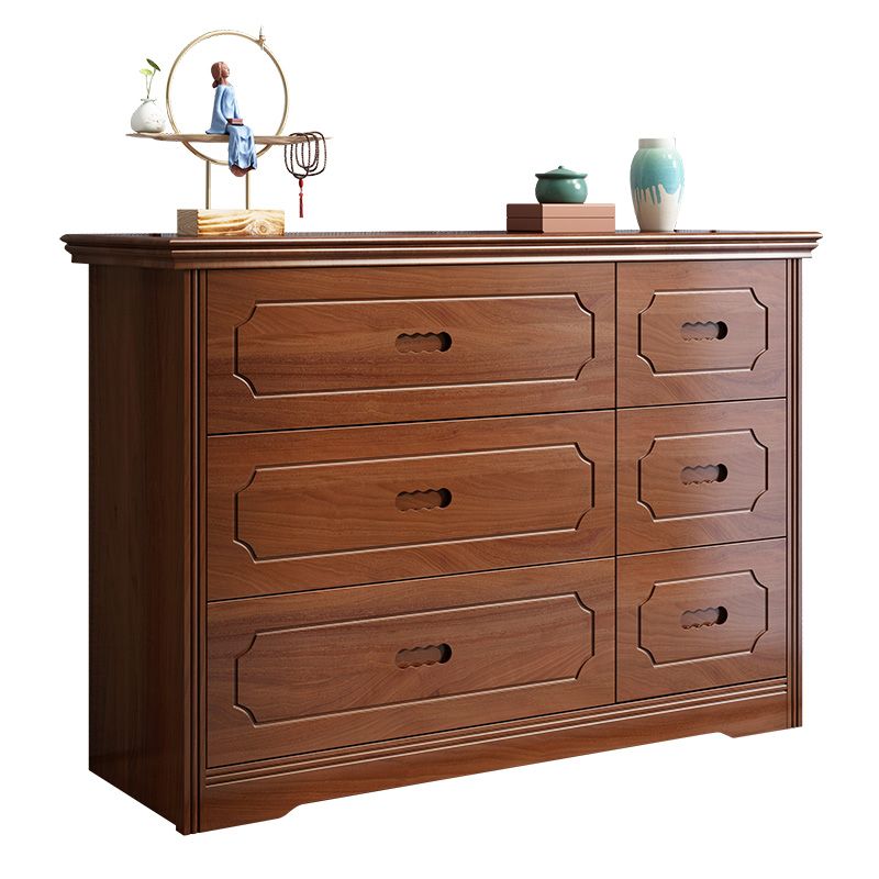 Contemporary Rubber Wood Dresser 33"H Storage Chest with 6 Drawer for Bedroom