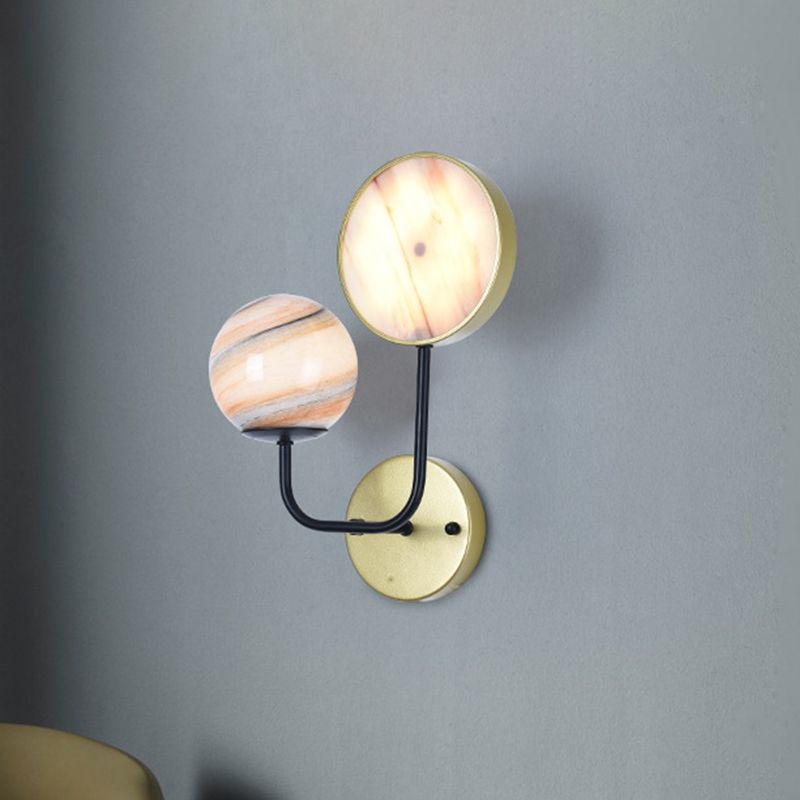 Minimaliste Boule et tambour Glue Light Planet Verre 2 LICTES MOUR MUR MELLEMENT LAMPE EN GOL AVEC ARMLE PLUDE