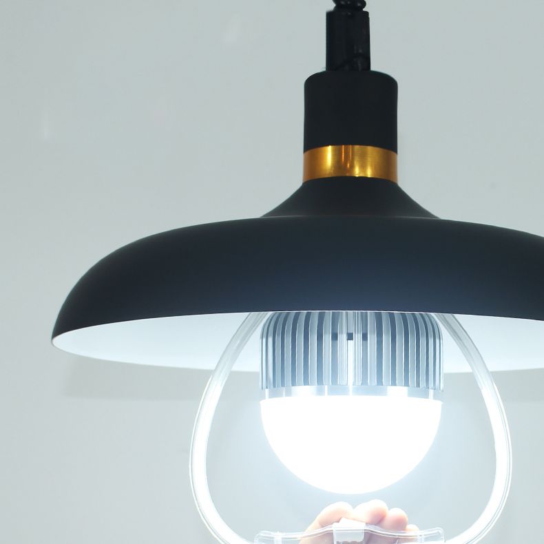 1 Light Round Round Pendants Lighting Metal Industrial Metal Prowing Lamping avec poignée de traction