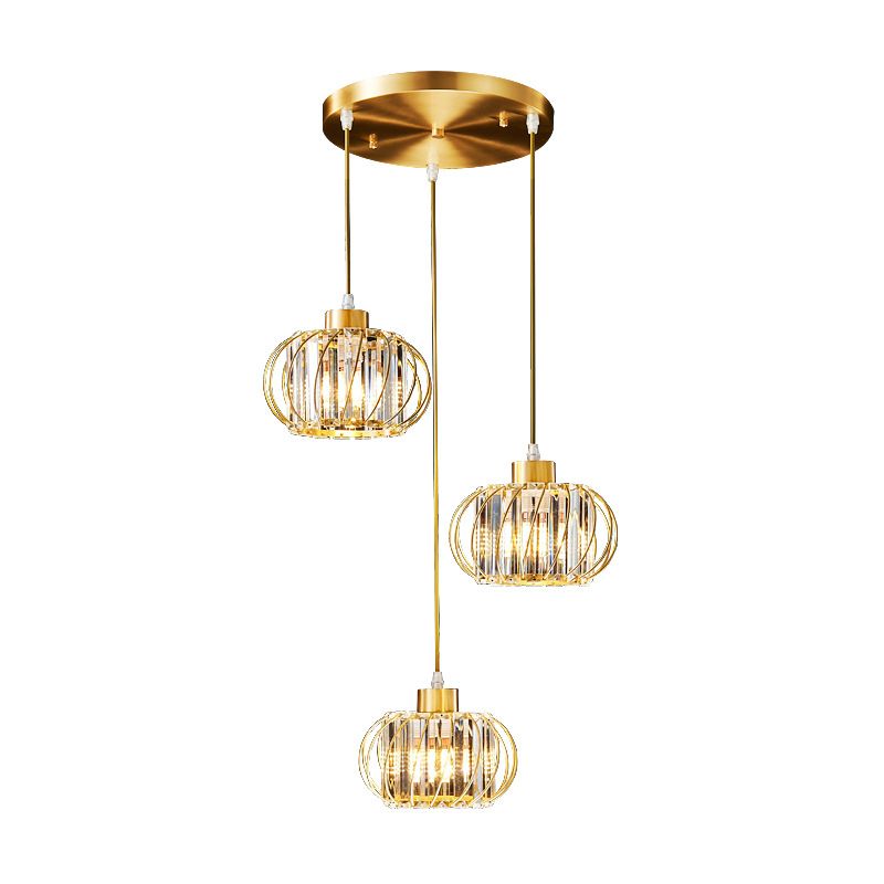 Brass Globe Pendant Light Modern Style Crystal Hanging Ceiling Lantern for Diner