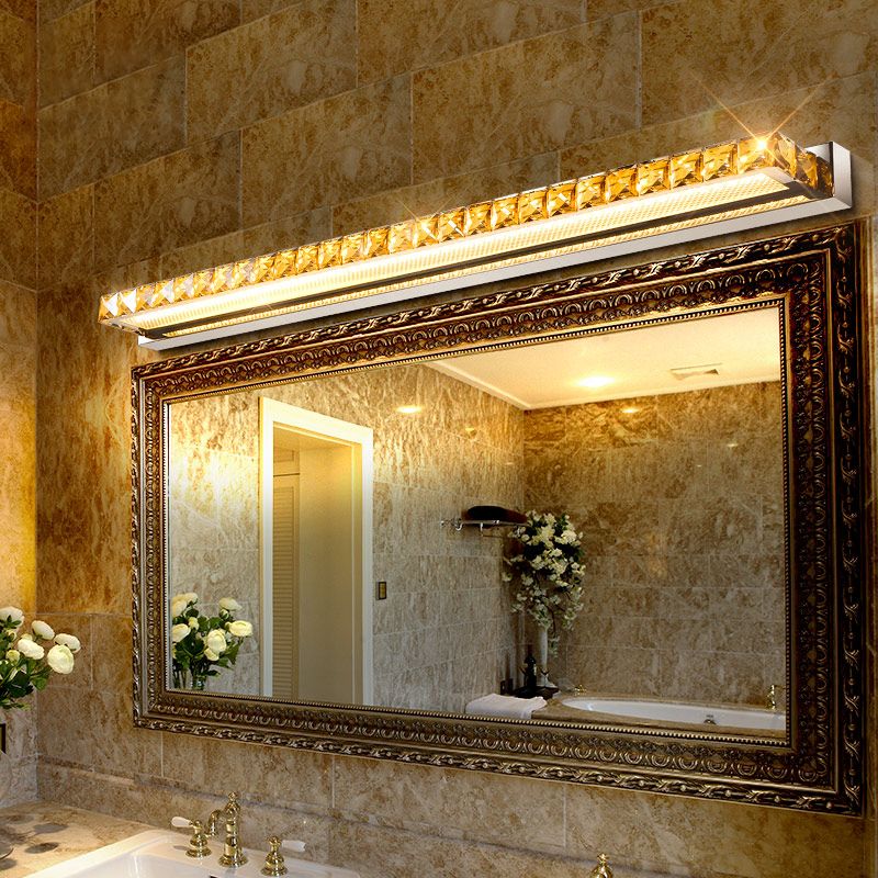 Linear Vanity Wall Light Contemporary Crystal 1 Light Gold Wall Sconce in Warm/White Light for Bathroom, 16"/22"/24.5" Wide