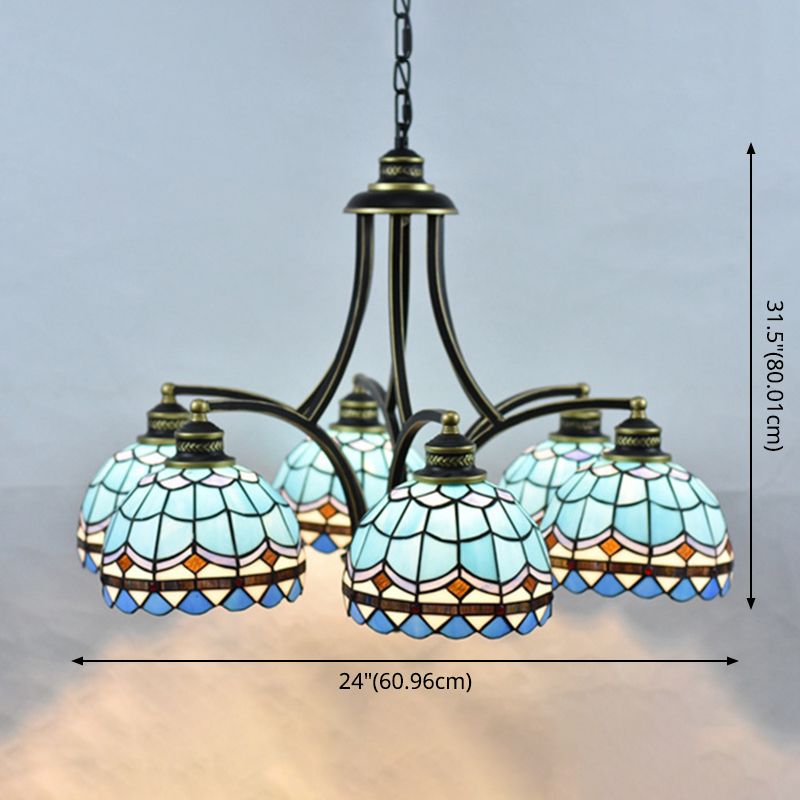 Blue Trened Tloorn Tiffany Chandelier 6-Light 23,5 "de large salon suspendu avec chaîne réglable