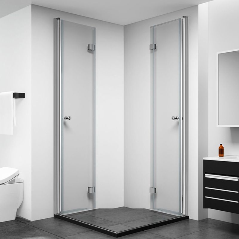Silver Tempered Glass Folding Hinge Frameless Shower Bath Door