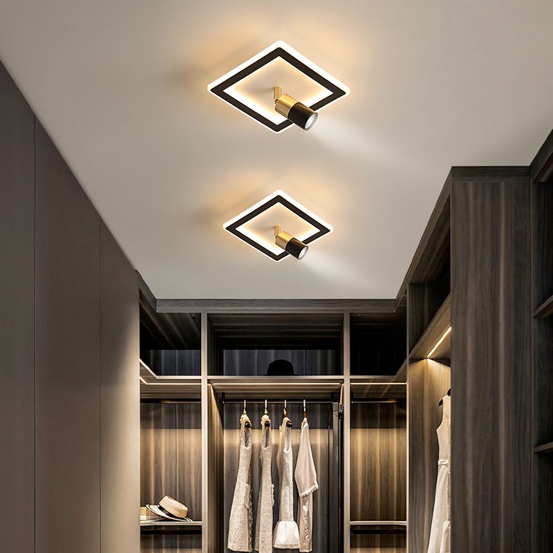 Metal Geometric Shade Flush Ceiling Light Modern 1 Light Flush Mount Fixture in Black