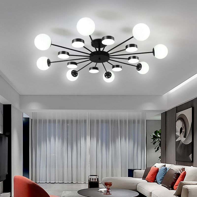 Industrial Starburst Flush Mount Ceiling Light Glass Multiple-Light Flush Mount in Black