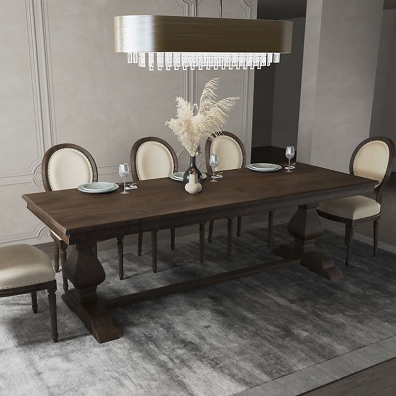 Mid-Century Modern Rectangle Table Solid Wood Dining Table with Trestle Base