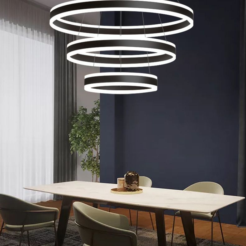 23.6"+31.5"+39.3" Diameter 3-Tiered LED Chandelier Aluminum Ring-shaped Pendant Lighting Fixtures for Office Meeting Room