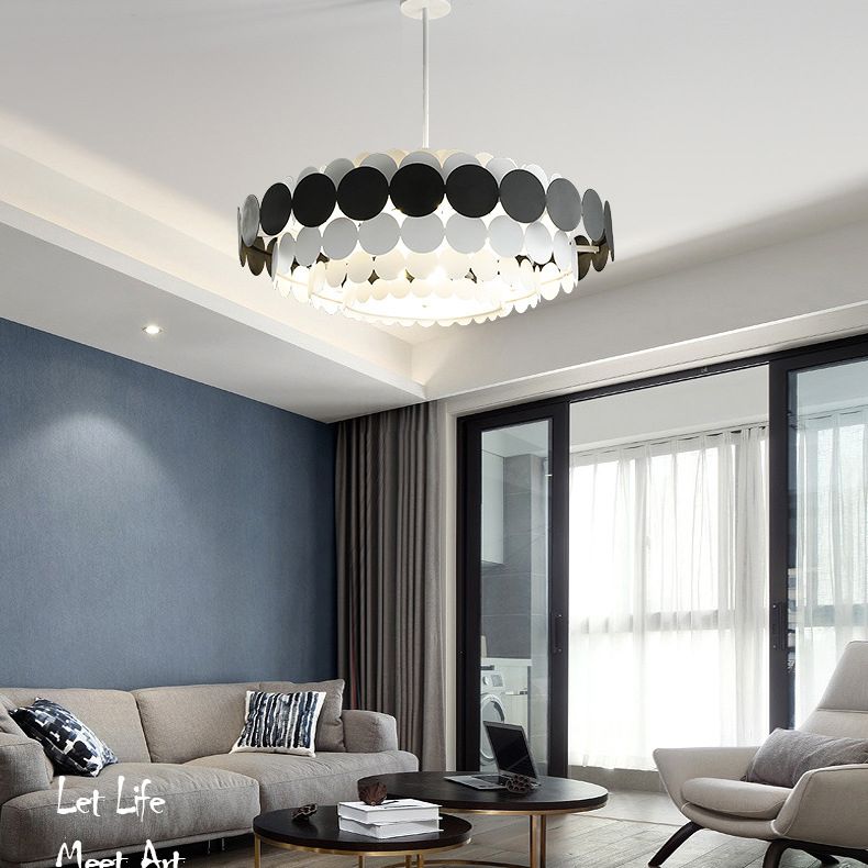 Living Room Pendant Chandelier Nordic Style Chandelier Lighting Fixture with Circle Metal Shade