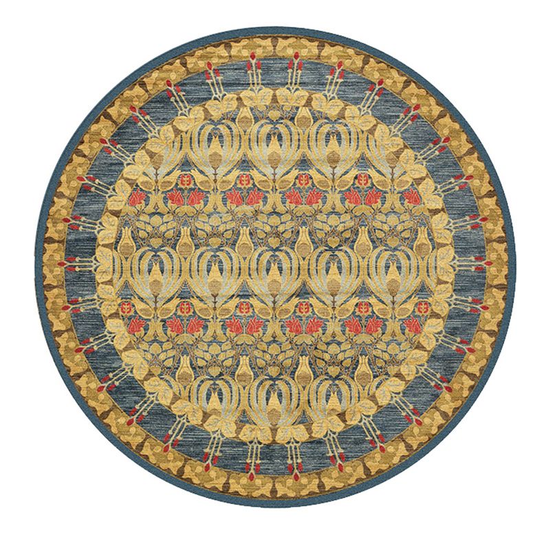Tono amarillo redondo Rug tradicional Poliéster Impresión étnica alfombra de estampado étnico Alfombra de interior para sala de estar para sala de estar