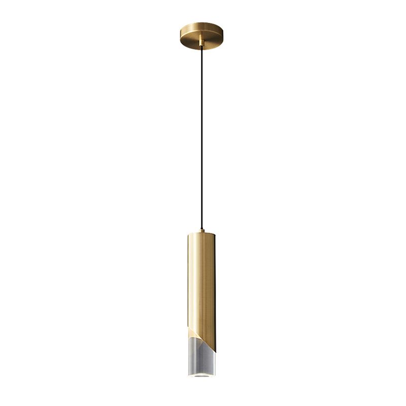 Moderne creatieve LED enkele hanglamp Koperen cilindrische hangende lamp met acrylschaduw