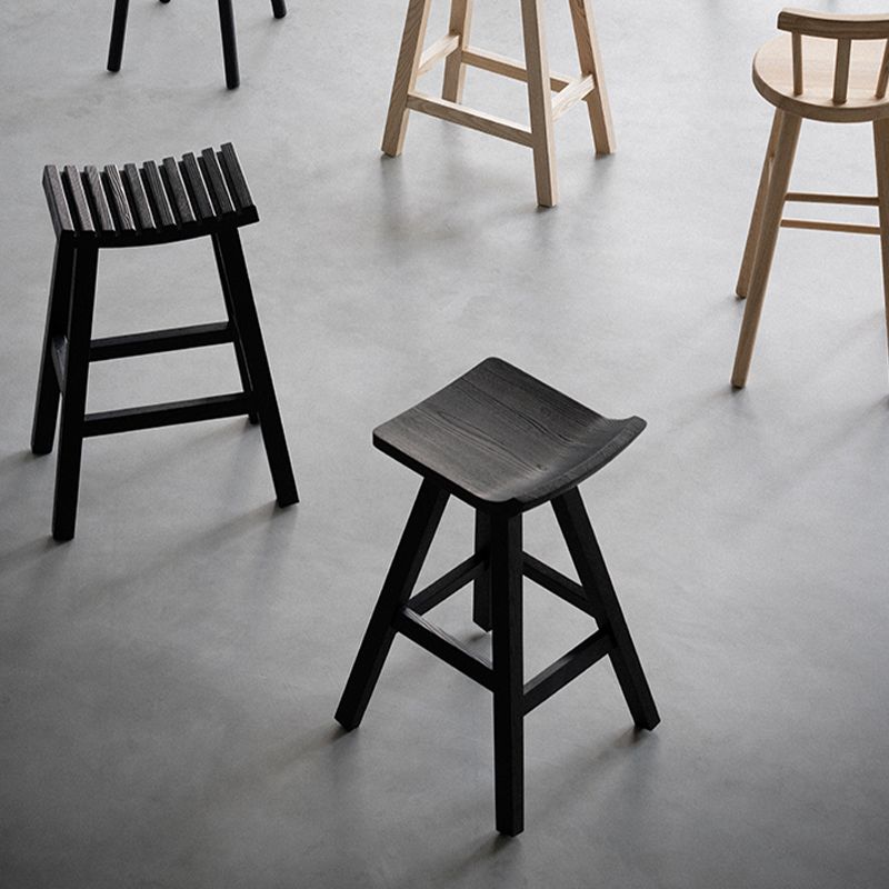 Black Armless Dining Stools Solid Wood Bar Stools with Footrest