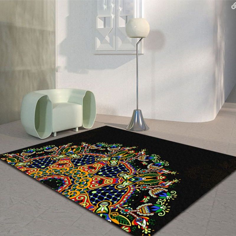 Blue Moroccan Rug Polyester Graphic Rug Non-Slip Backing Indoor Rug for Home Decor