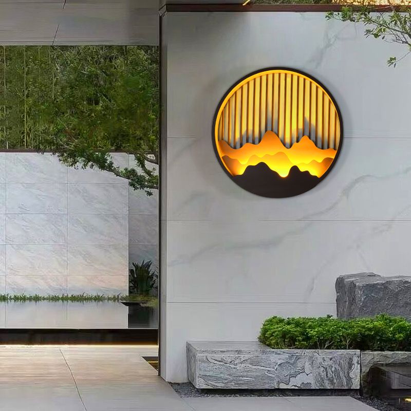 Circle Wall Sconce Contemporary Outdoor Wall Light Fixture for Courtyard