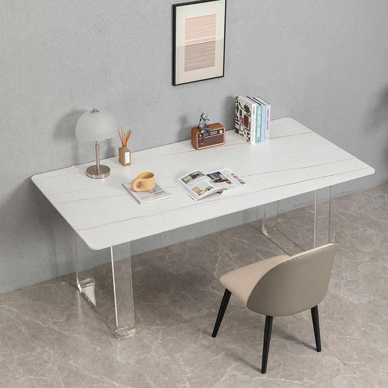 Sintered Stone Top Esstisch Rechteck Esstisch mit Acryl -Doppel -Sockelbasis