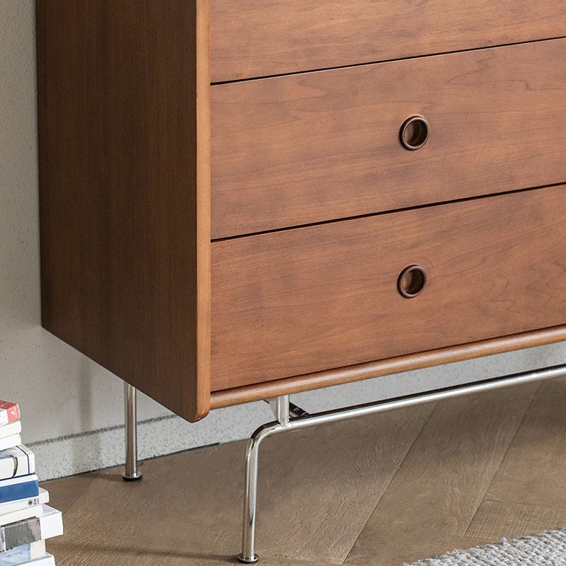 Mid-Century Modern Solid Pine Storage Chest with Drawers for Home