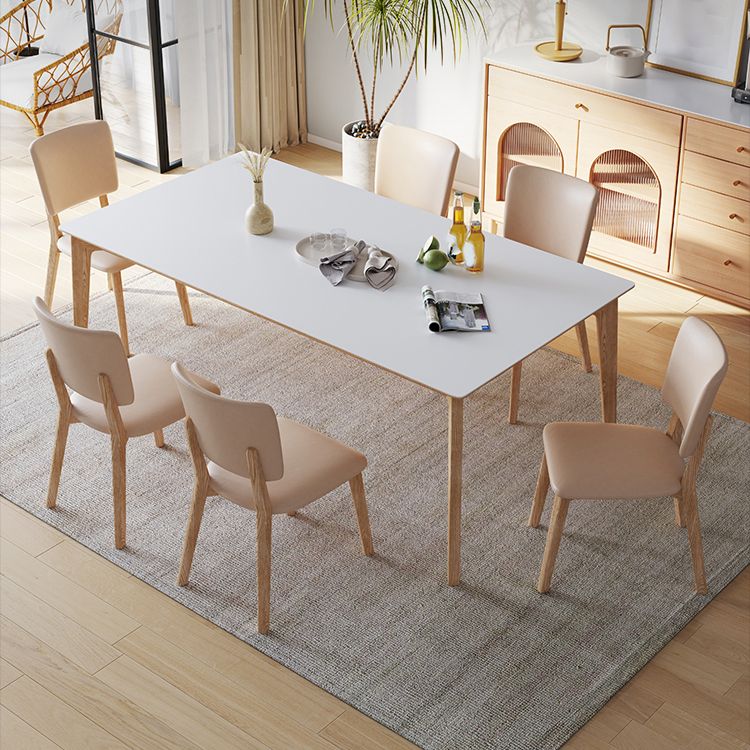 Contemporary Rectangular White Stone Dining Table with 4 Foot