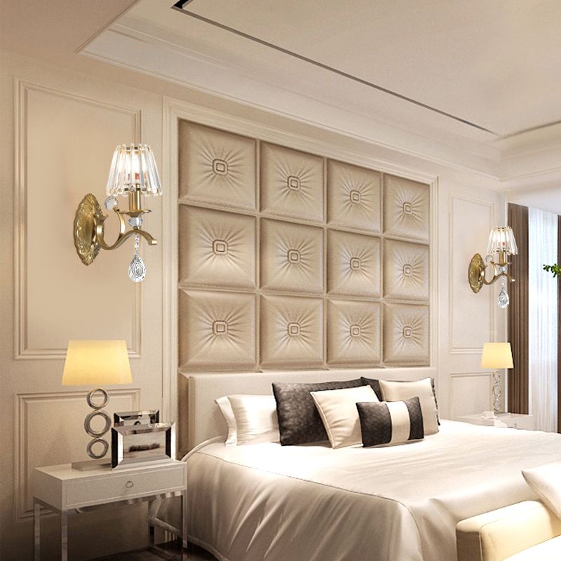 Gouden metallic wandlamp Vintage Style Conical 1/2-Light SCONCE-verlichting met traande kristaldecoratie