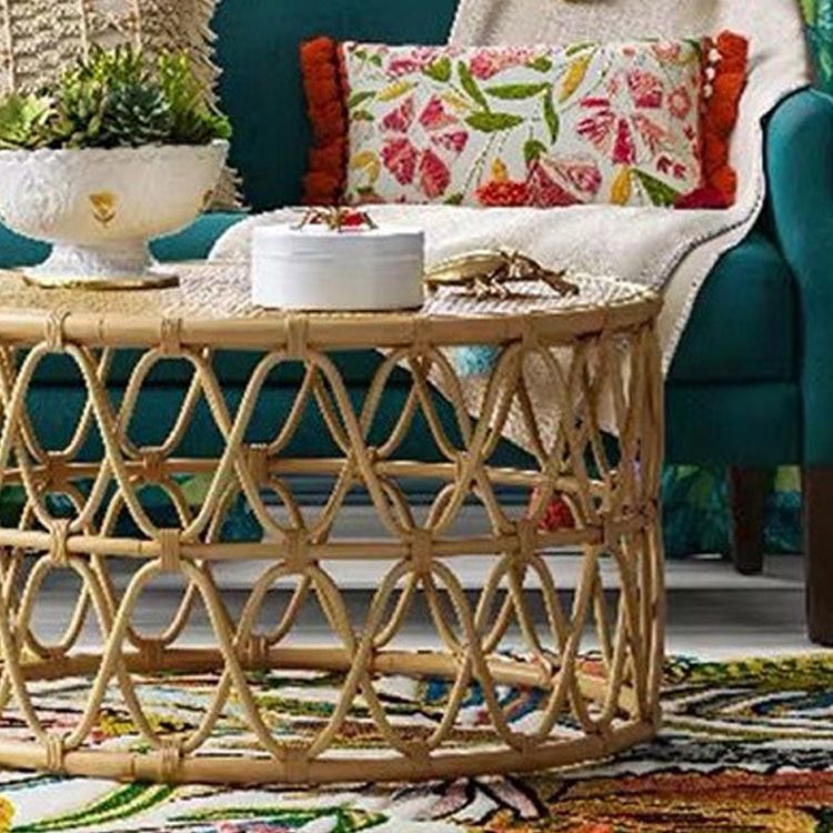 Contemporary 17.7"/19.6" Round Coffee Table Rattan Drum Cocktail Table
