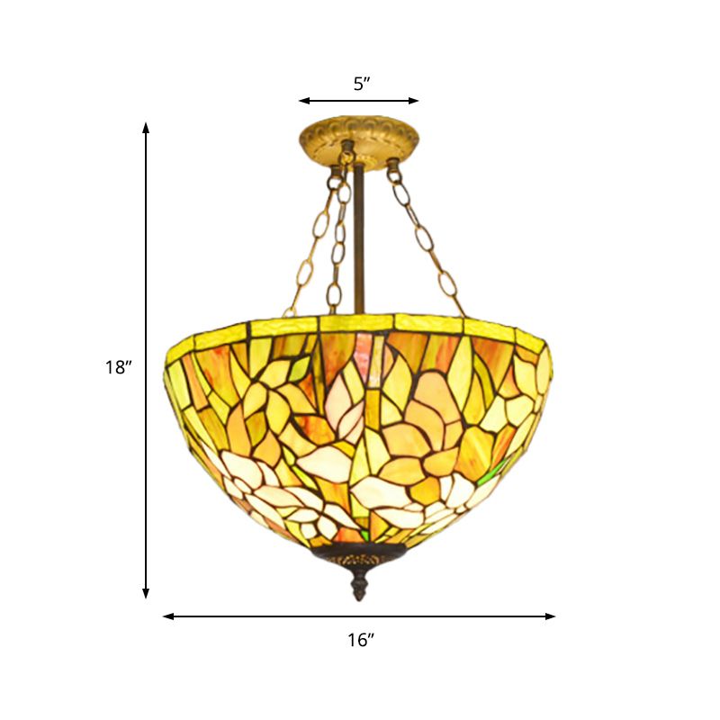 Tiffany élégant pétale plafond pendentif vitrail jaune lustre pour salle à manger