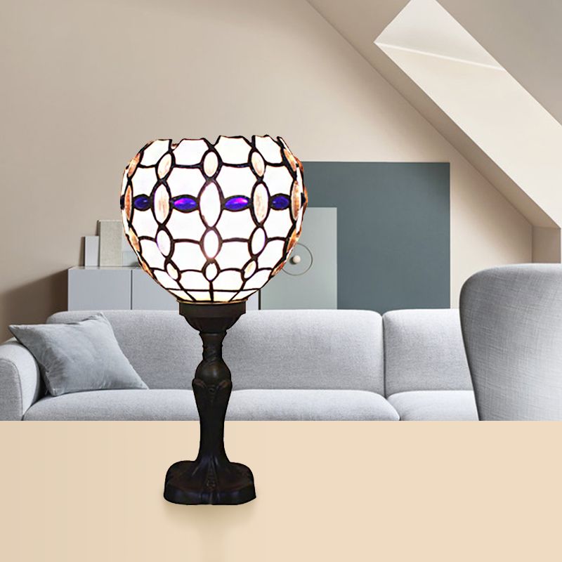 Blue Torch Table Light with Gem/Dragonfly Pattern Tiffany Traditional Stained Glass Desk Lamp for Cafe Living Room