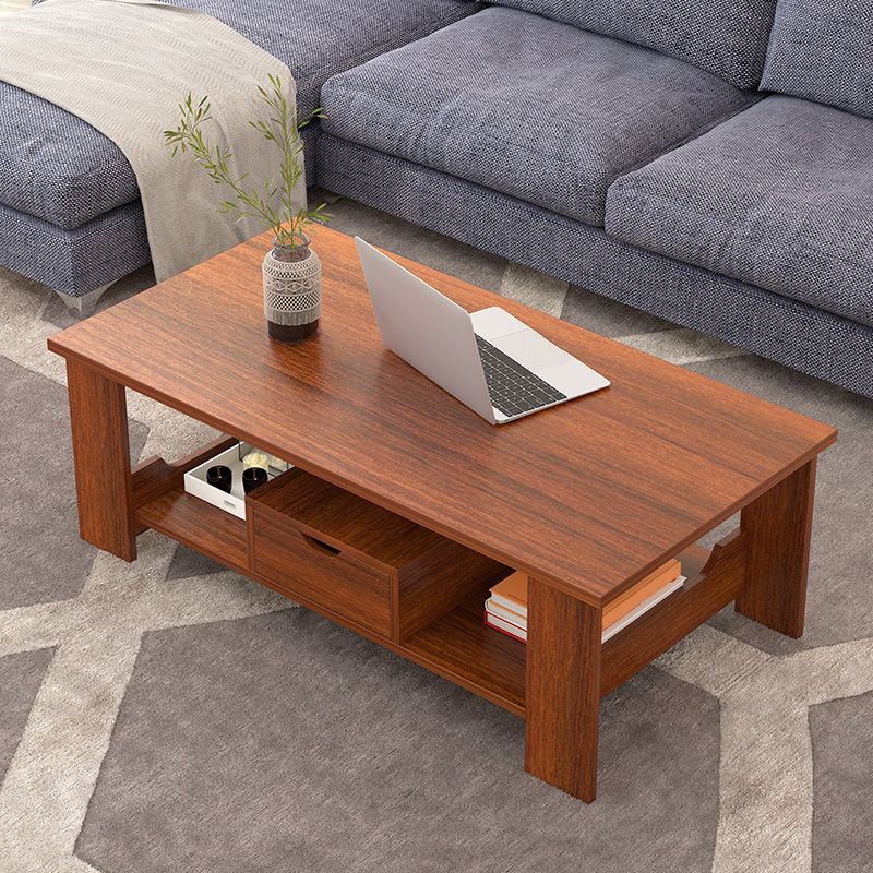 Contemporary Wooden with Storage Shelf Rectangular Single Coffee Table