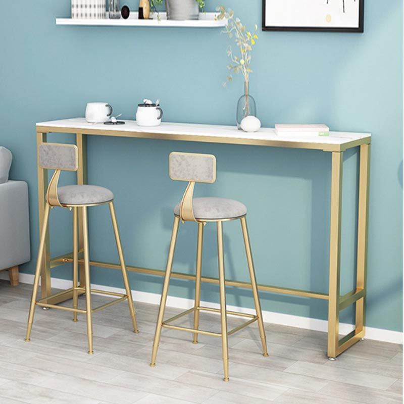 Stone Top Glam Cocktail Bar Table 42-inch Height Gold Base Pub Table
