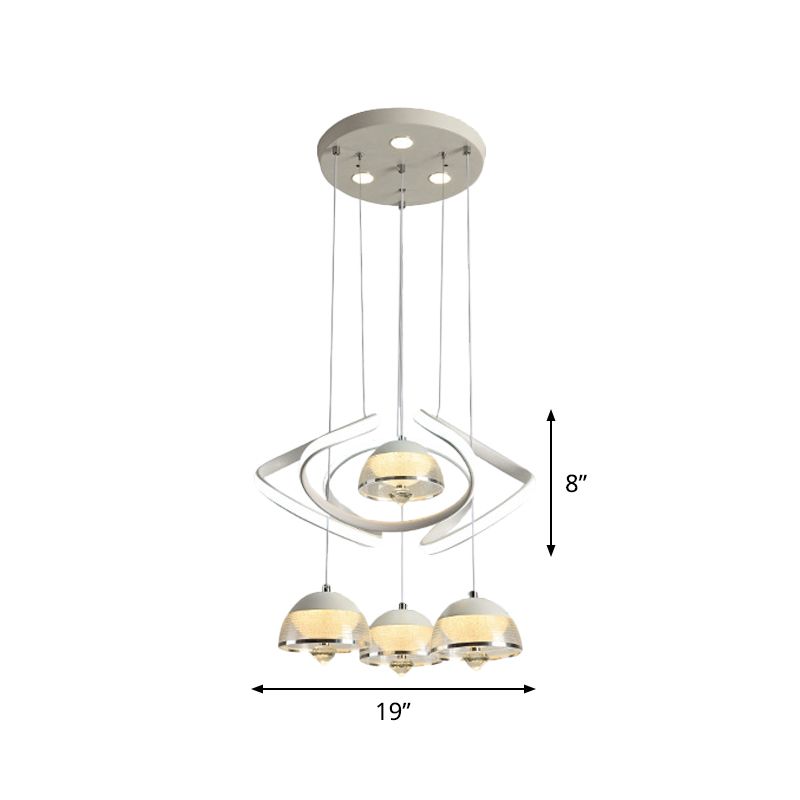 White Domed Cluster Pendant Contemporary 4-Head Acrylic Waving LED Hanging Lighting