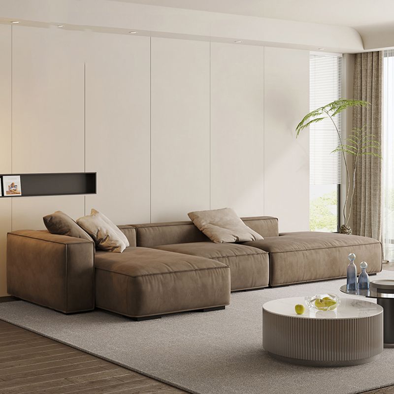 Contemporary Stain Resistant Square Arm Sofa in Brown for Living Room