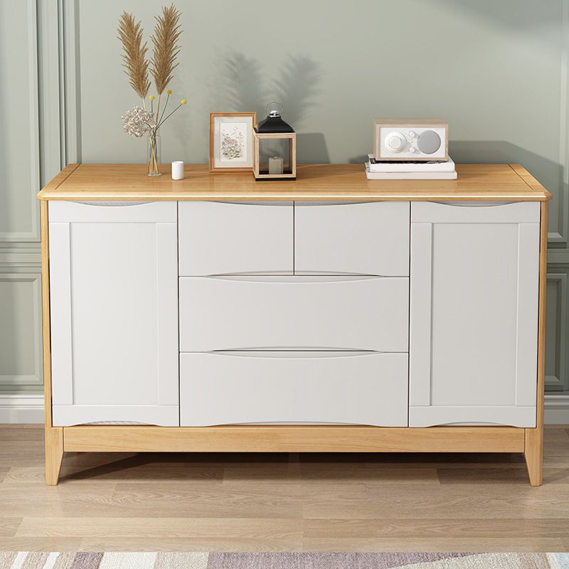 Mid-Century Wooden Accent Cabinet with Doors and 4 Drawers Cabinet