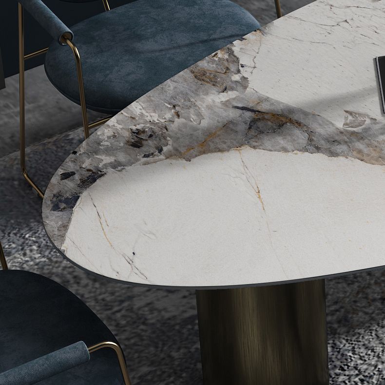 Oval Traditional Luxury Dining Table Sintered Stone Table with 3 Gold Legs