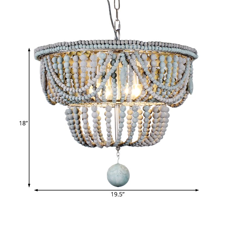 2-Tier Chandelier Modernism Wood 4 Heads 19.5"/25.5" Wide Blue and Gray Pendant Lighting Fixture for Bedroom