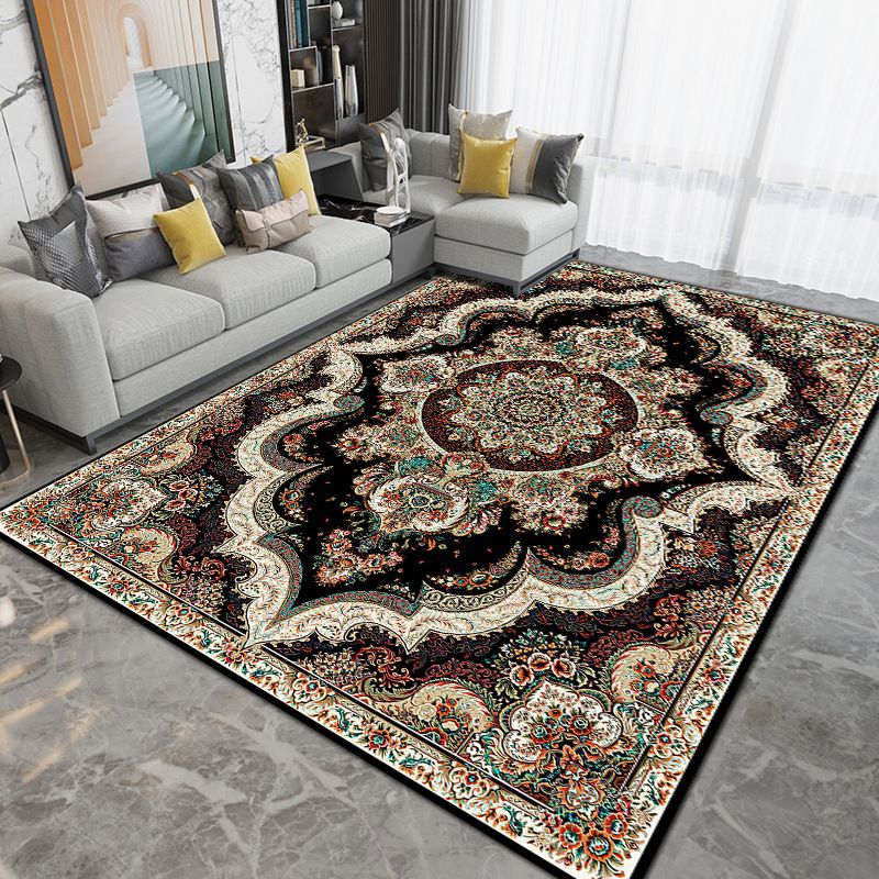 Moroccan Carpet Medallion Print Rug Polyester Stain Resistant Area Rug for Living Room