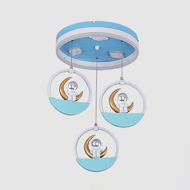 Kids Style 3-Bulb LED Flush Light Gold/Silver Draping Spaceman Sitting On The Moon Ceiling Mount Lamp with Acrylic Shade