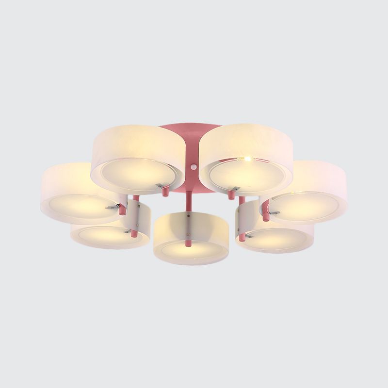 Plafonnier Semi-affleurant à tambour blanc, luminaire de plafond en verre de lait pour Loft Macaron pour salle d'étude