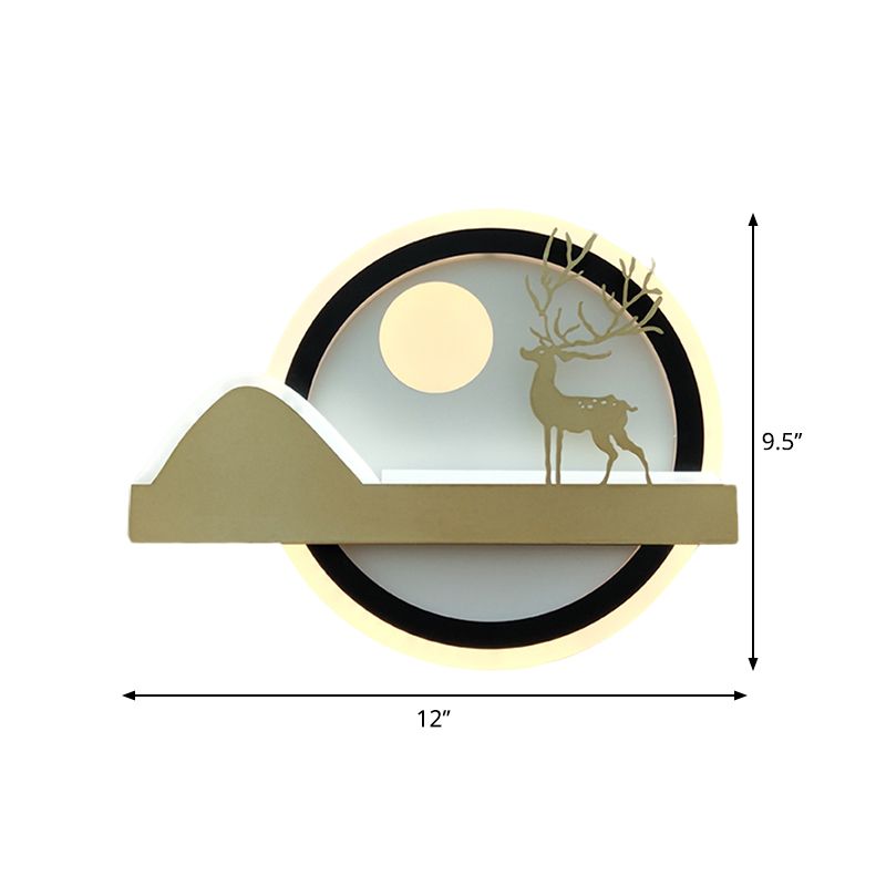 Acrylic Rounded Elk Deer Wall Lighting Idea Chinese Style LED Mural Lamp in Gold