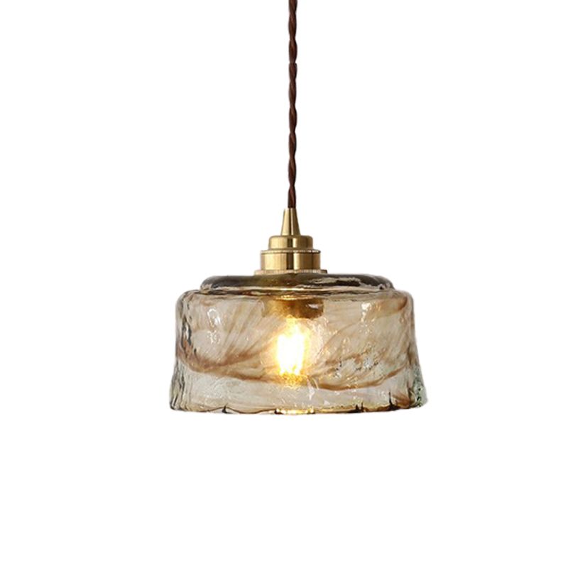 Bowl Drop Pendant Lampe moderne Amber Glass onduled 1 Light Gold Plafing plafonnier