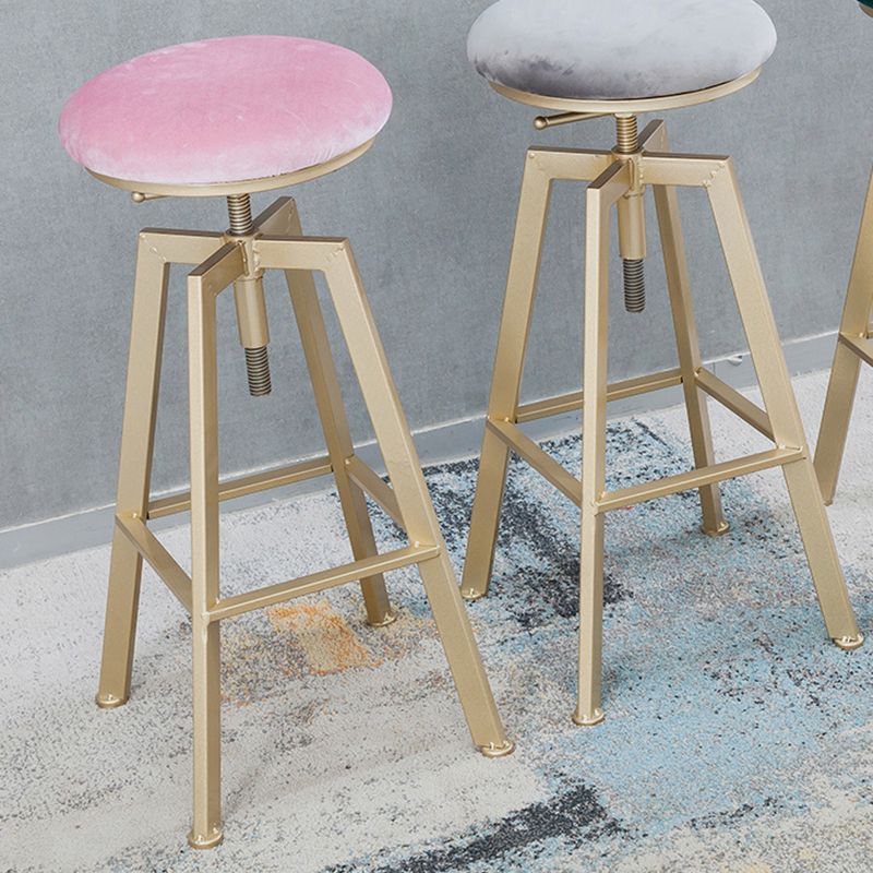 Backless Upholstered Bar Stool Metal Adjustable Height Bar Stool with Gold Legs
