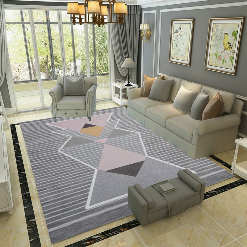 Simple Bedroom Rug Multi Color Geometric Print Area Rug Polyster Non-Slip Backing Pet Friendly Carpet